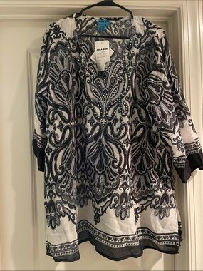 Aqua Blu Black & White Paisley Embellished Tunic